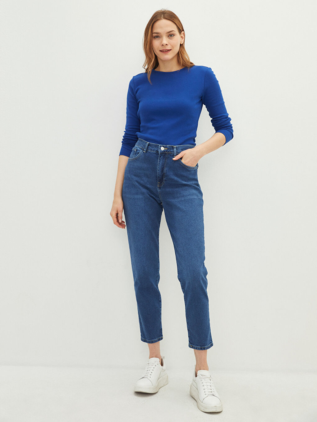 İndigo Yüksek Bel Slim Fit Kadın Jean Pantolon