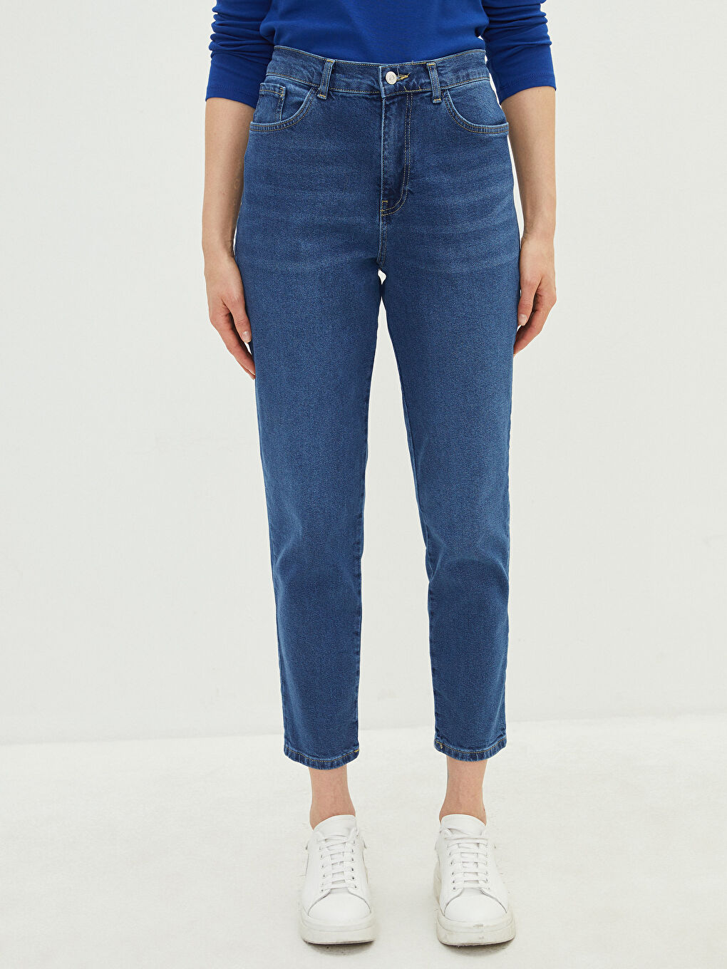 İndigo Yüksek Bel Slim Fit Kadın Jean Pantolon-2