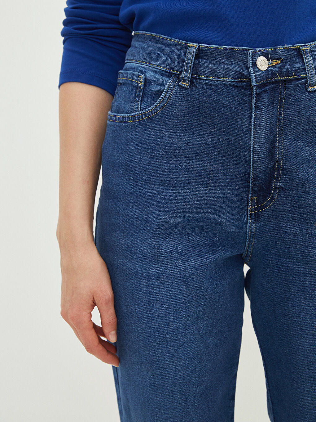 İndigo Yüksek Bel Slim Fit Kadın Jean Pantolon-4