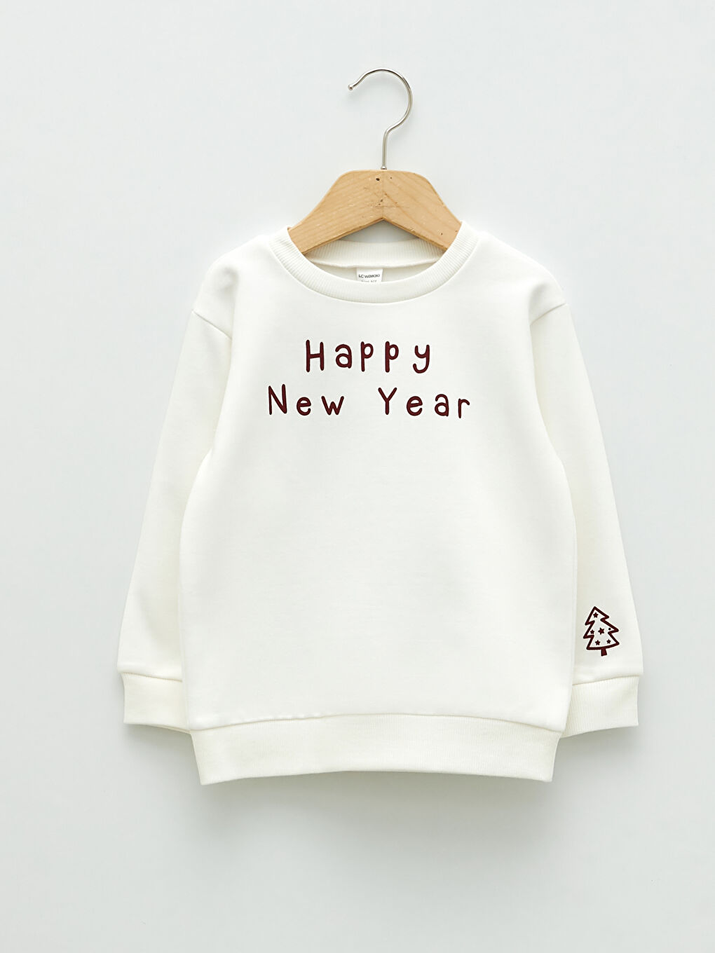 Ekru Bisiklet Yaka Uzun Kollu Yılbaşı Temalı Erkek Bebek Sweatshirt 2'li-1