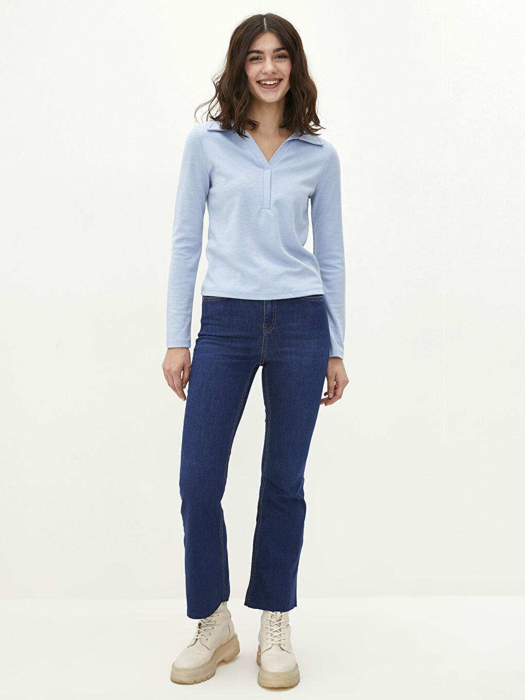 İndigo Yüksek Bel Mars Flare Kadın Jean Pantolon-1