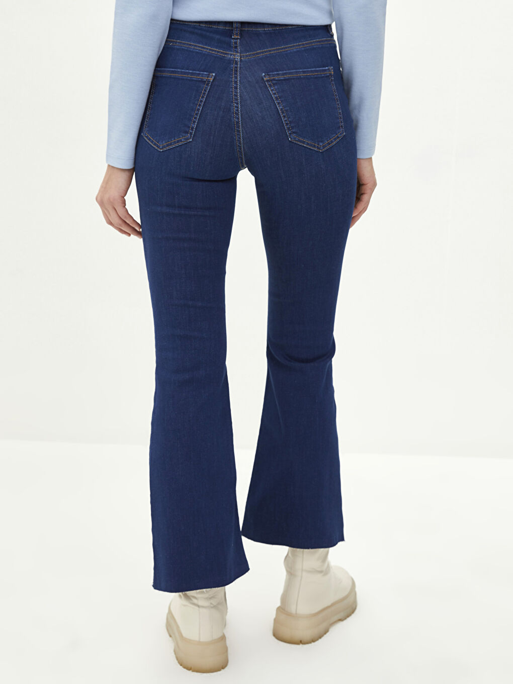 İndigo Yüksek Bel Mars Flare Kadın Jean Pantolon-4