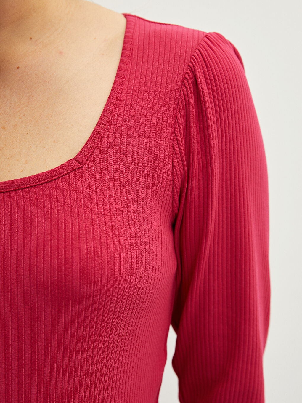Square Collar Plain Long Sleeve Maternity T-Shirt-3