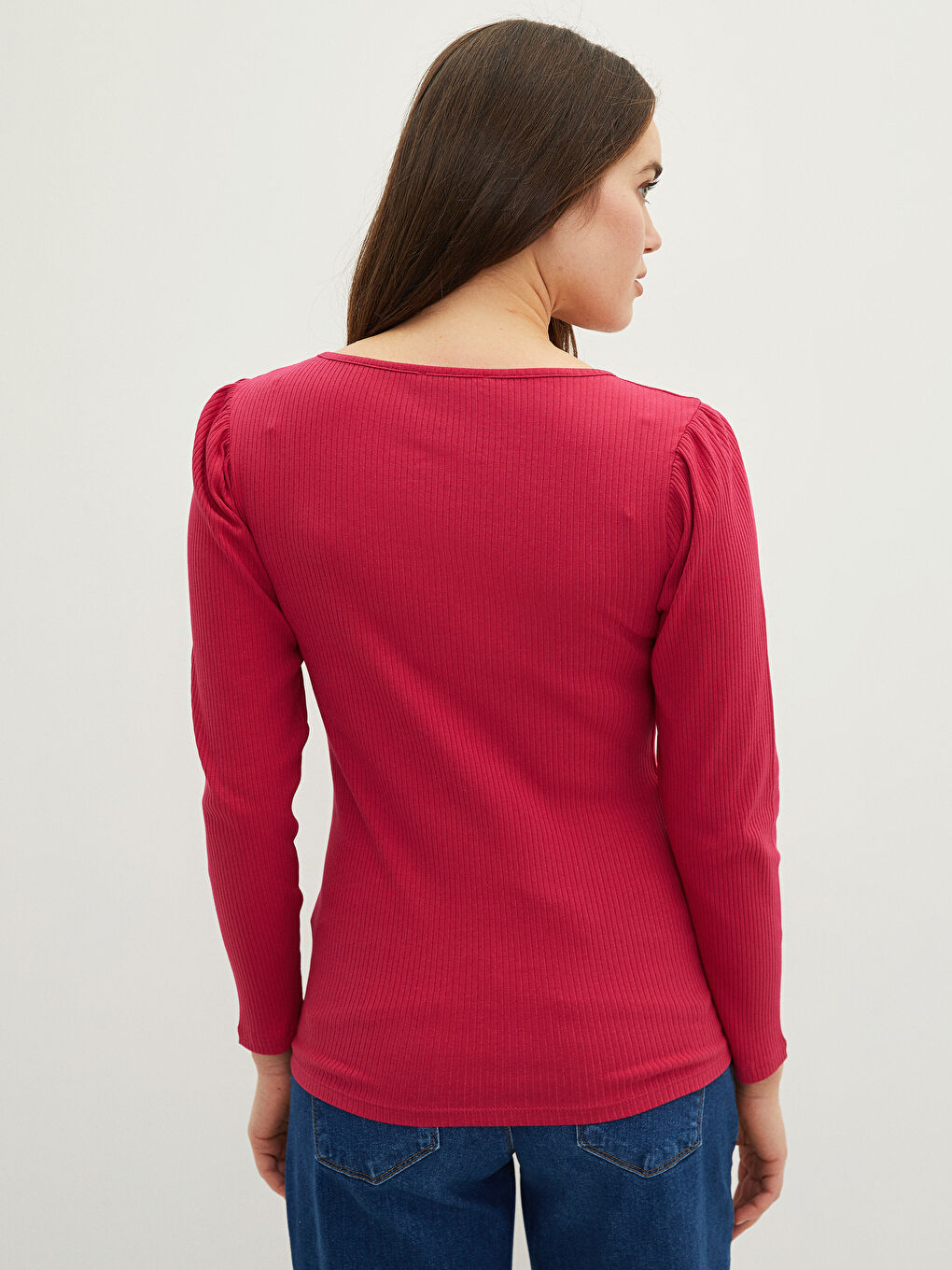 Square Collar Plain Long Sleeve Maternity T-Shirt-4