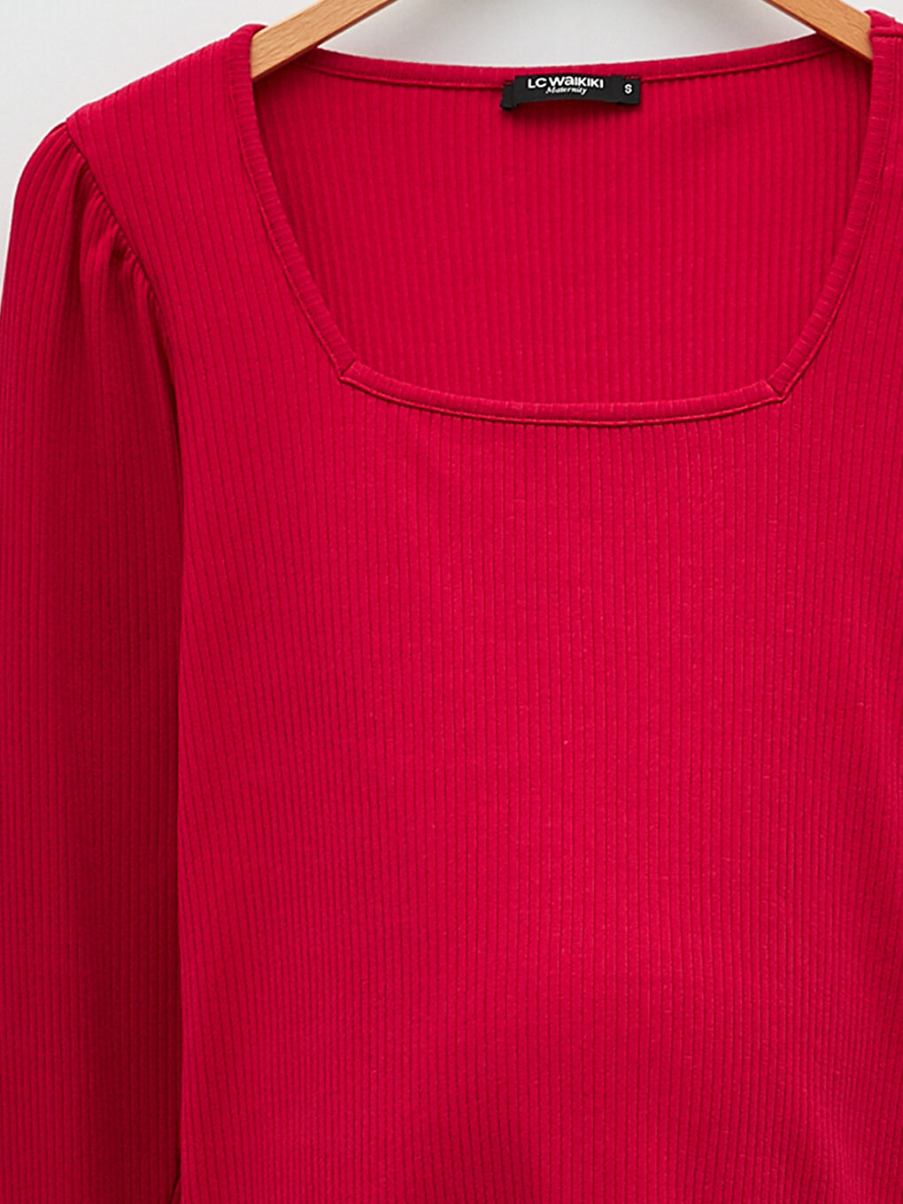 Square Collar Plain Long Sleeve Maternity T-Shirt-7