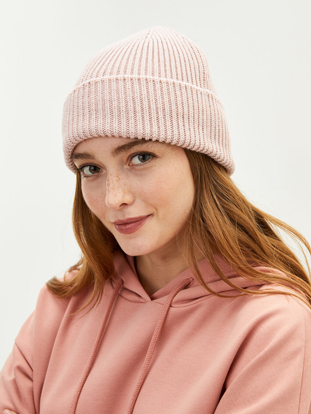 Pembe Kadın Triko Bere-3