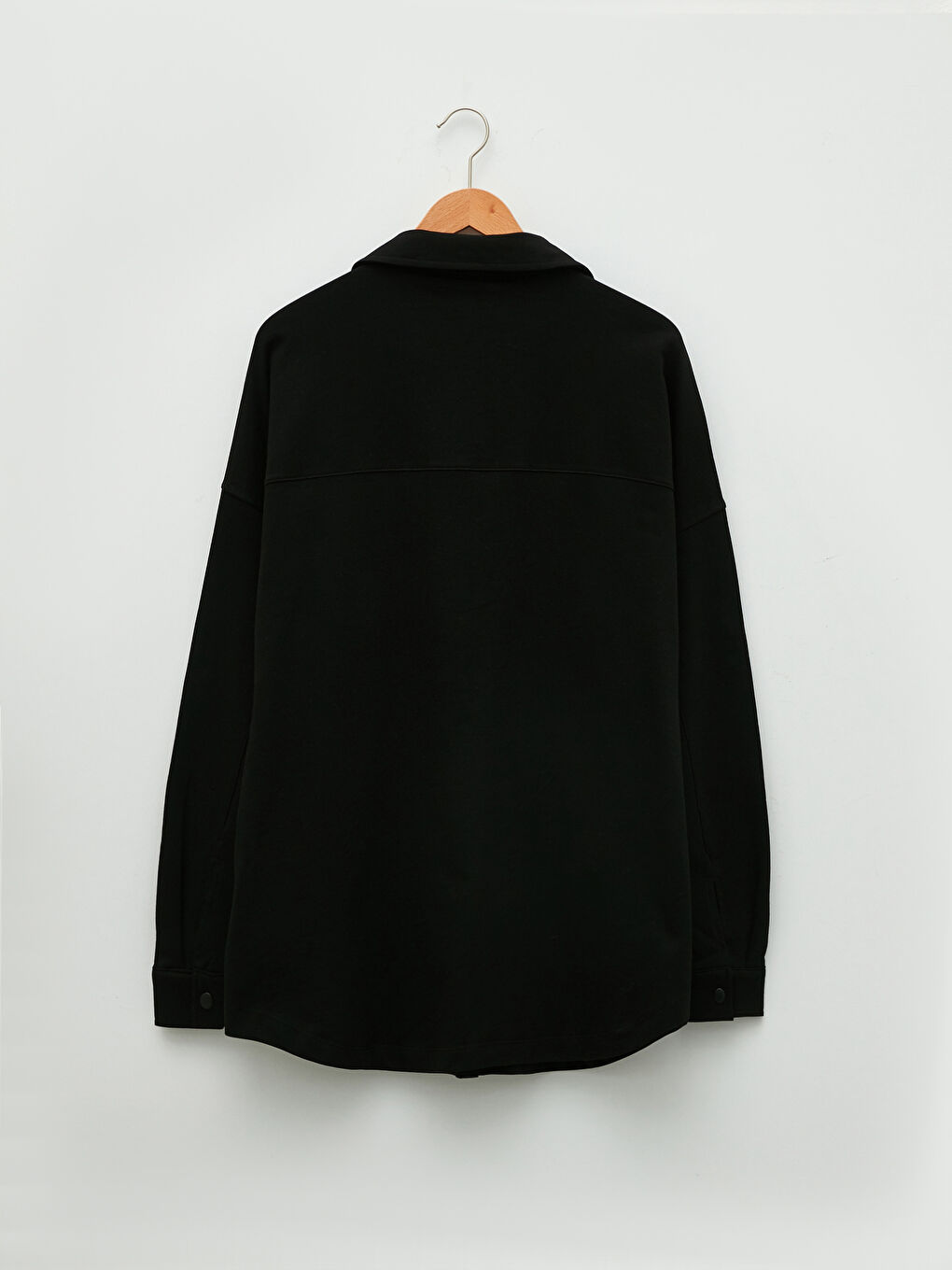 Siyah Büyük Beden Önden Düğme Kapamalı Düz Uzun Kollu Kadın Gömlek Ceket-6