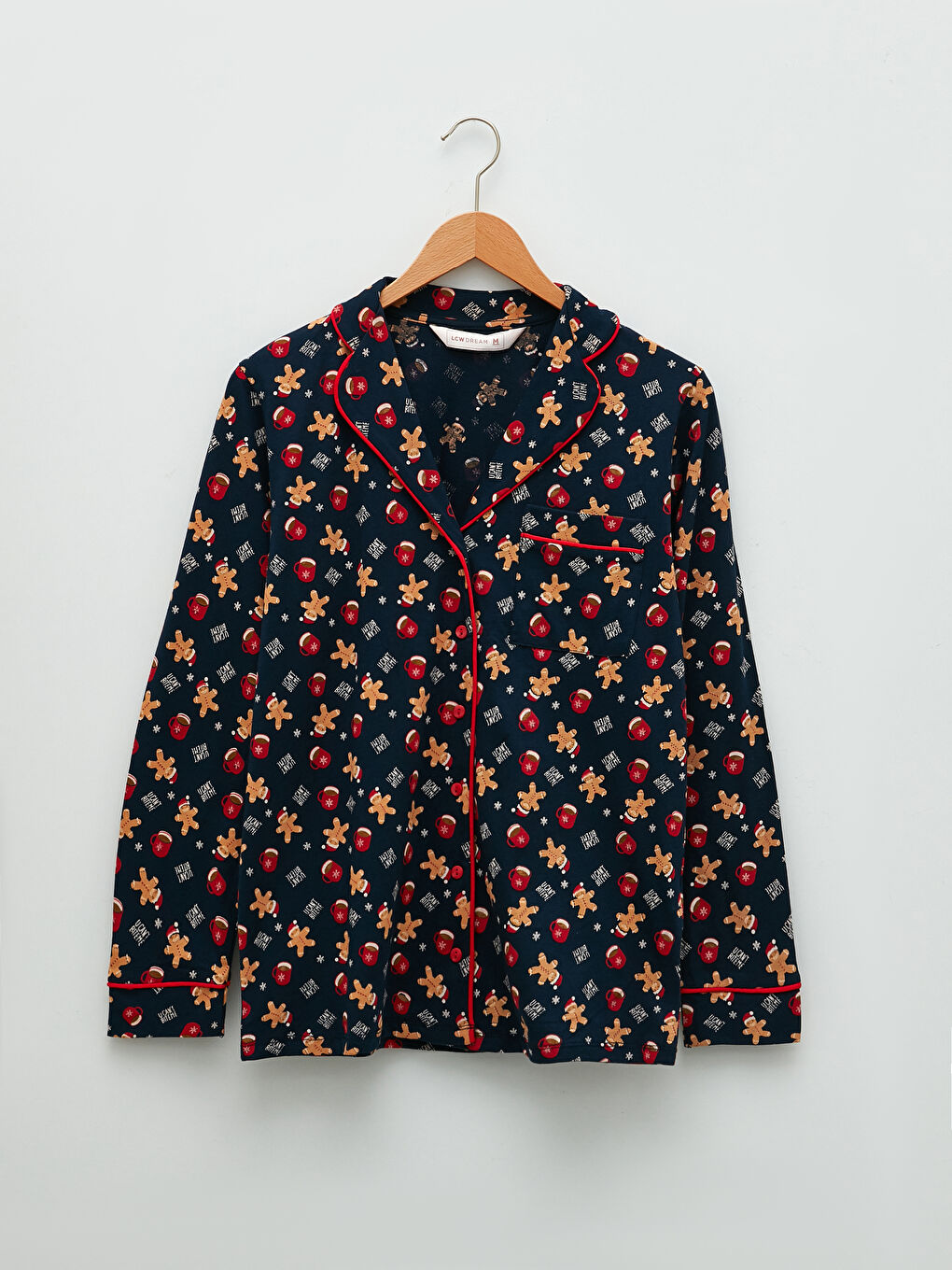 Set de pijama pentru Femei din Bumbac Bumbac cu Mânecă Lungă Tematică de Crăciun și Guler de Cămașă-6