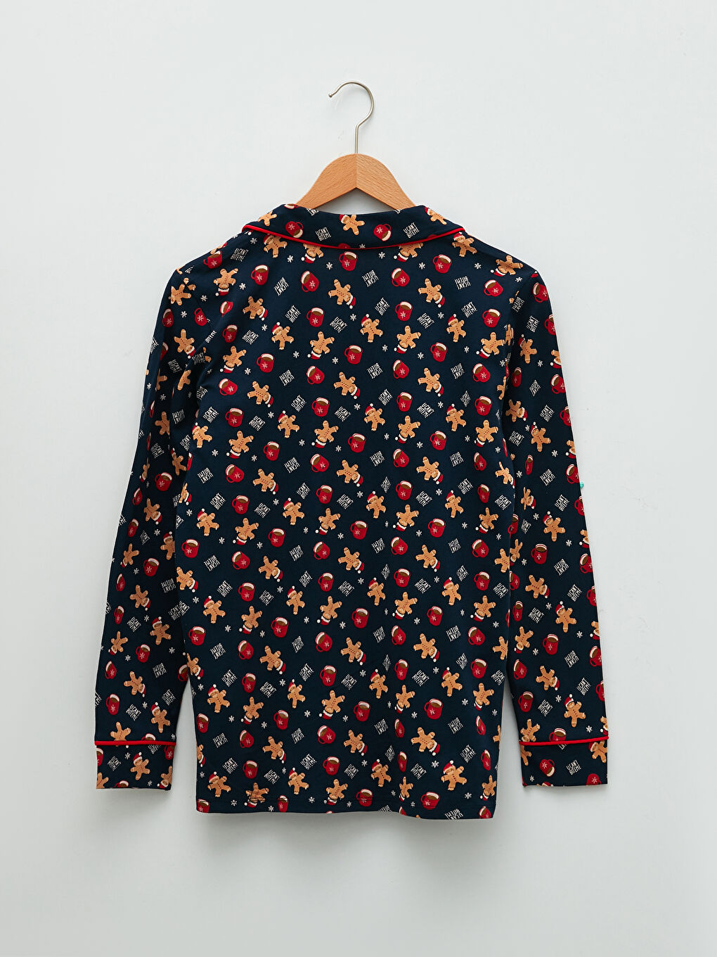 Set de pijama pentru Femei din Bumbac Bumbac cu Mânecă Lungă Tematică de Crăciun și Guler de Cămașă-7