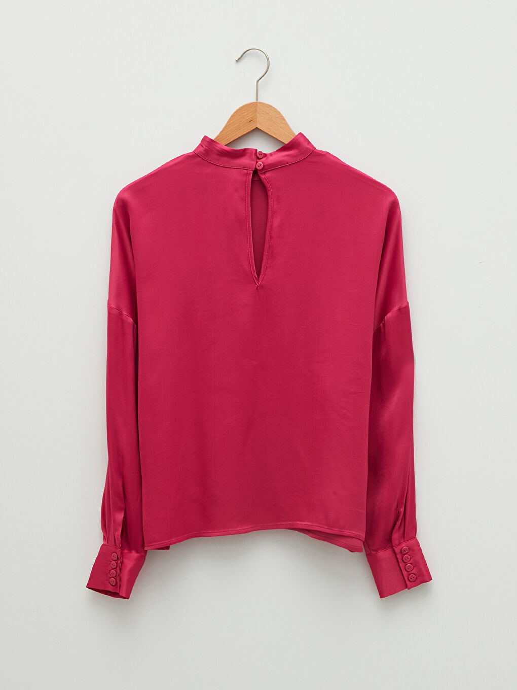 High Collar Straight Long Sleeve Viscose Women's Blouse-5