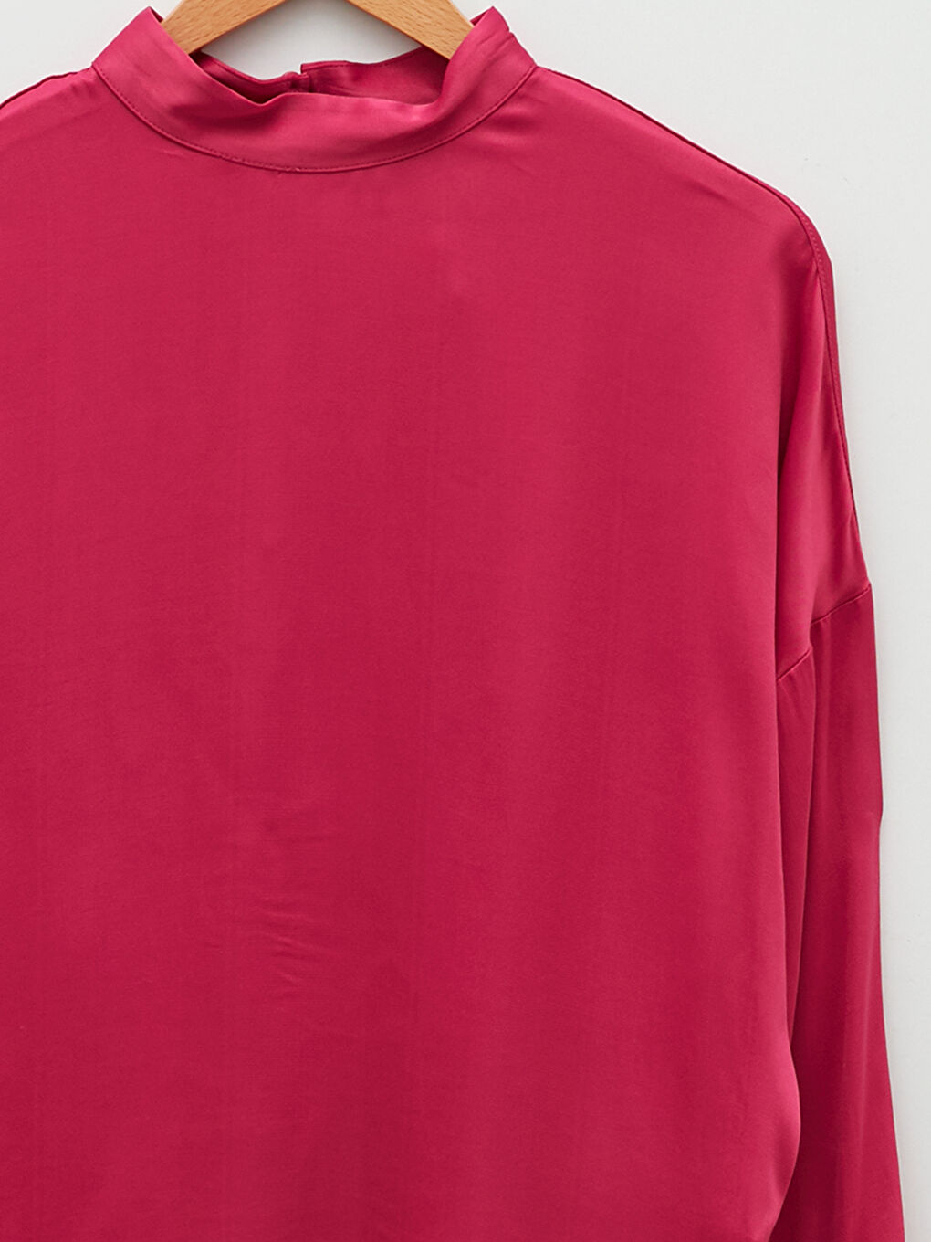 High Collar Straight Long Sleeve Viscose Women's Blouse-6