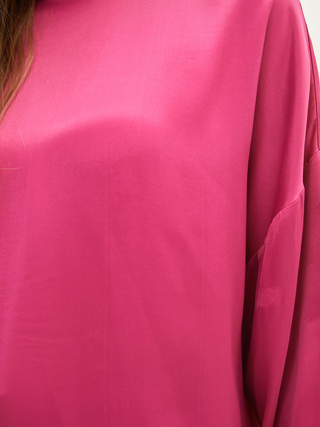 High Collar Straight Long Sleeve Viscose Women's Blouse-2