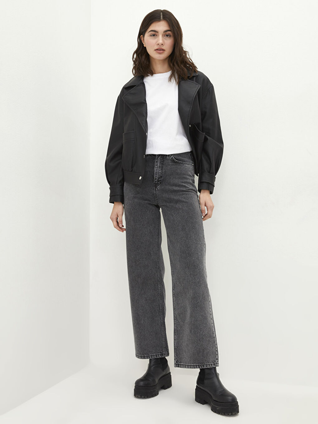 Blugi Rodeo Pentru Femei Cu Talie Înaltă, Croială Largă și Buzunare-1