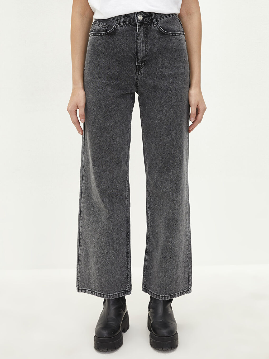 Blugi Rodeo Pentru Femei Cu Talie Înaltă, Croială Largă și Buzunare-2