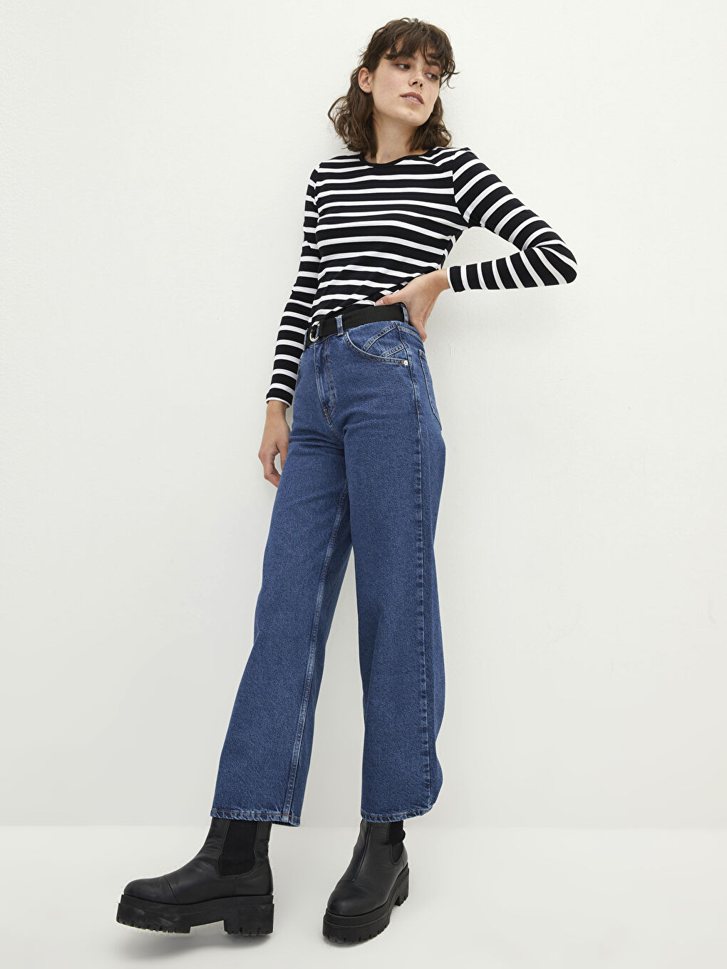 High Waist Wideleg Straight Rodeo Women's Jean Trousers-1