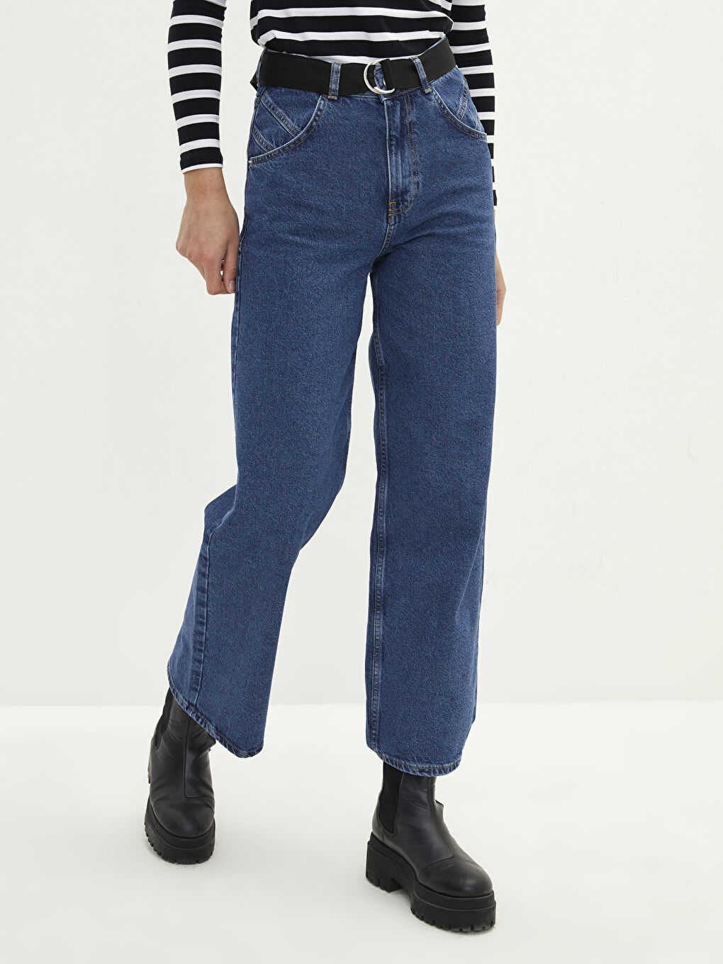 High Waist Wideleg Straight Rodeo Women's Jean Trousers-2