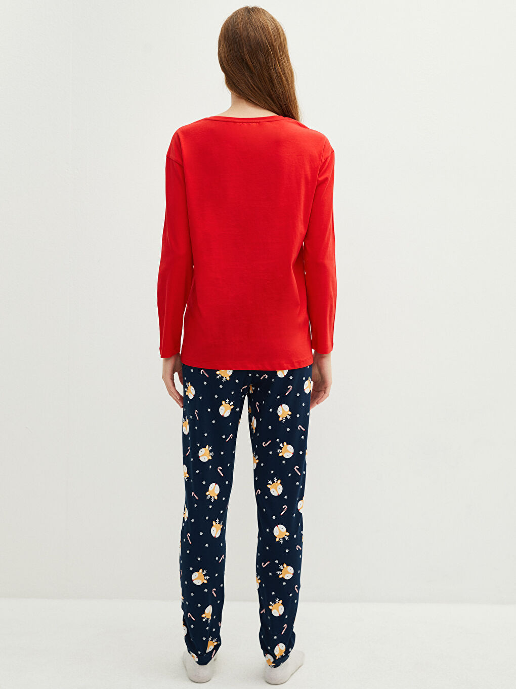 LCW DREAM Rundhalsausschnitt Neujahrsmotiv Langarm Baumwolle Pyjama-Set für Damen -W1K442Z8-LSJ