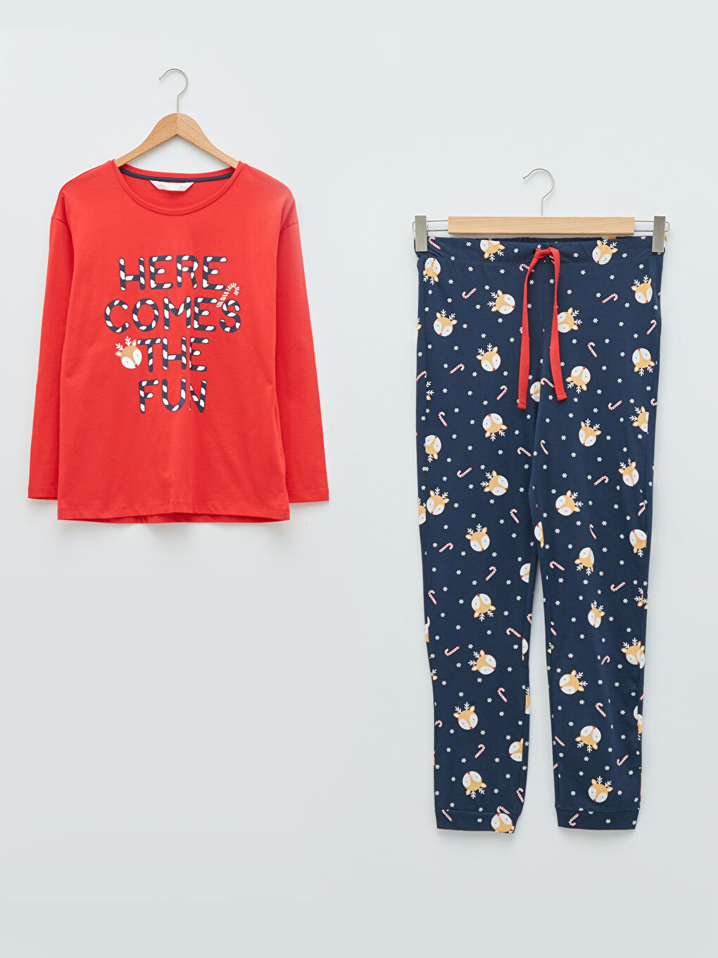 LCW DREAM Rundhalsausschnitt Neujahrsmotiv Langarm Baumwolle Pyjama-Set für Damen -W1K442Z8-LSJ