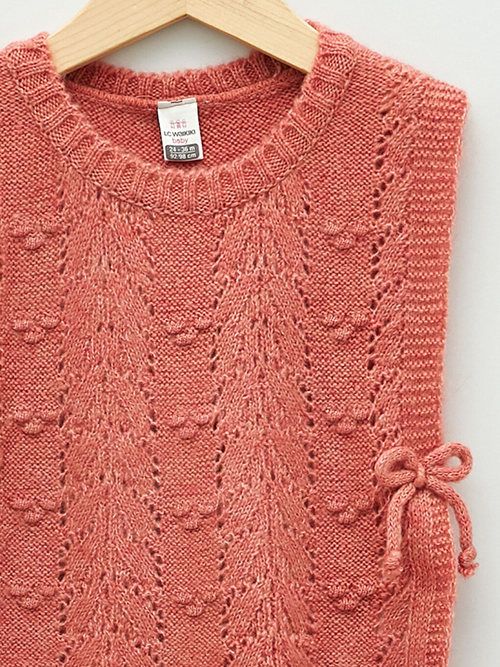 Pembe Bisiklet Yaka Kendinden Desenli Kız Bebek Süveter-2