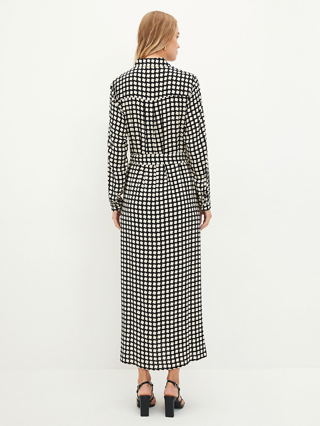 Front Button Closure Patterned Long Sleeve Viscose Women's Shirt Shirt Dress-4