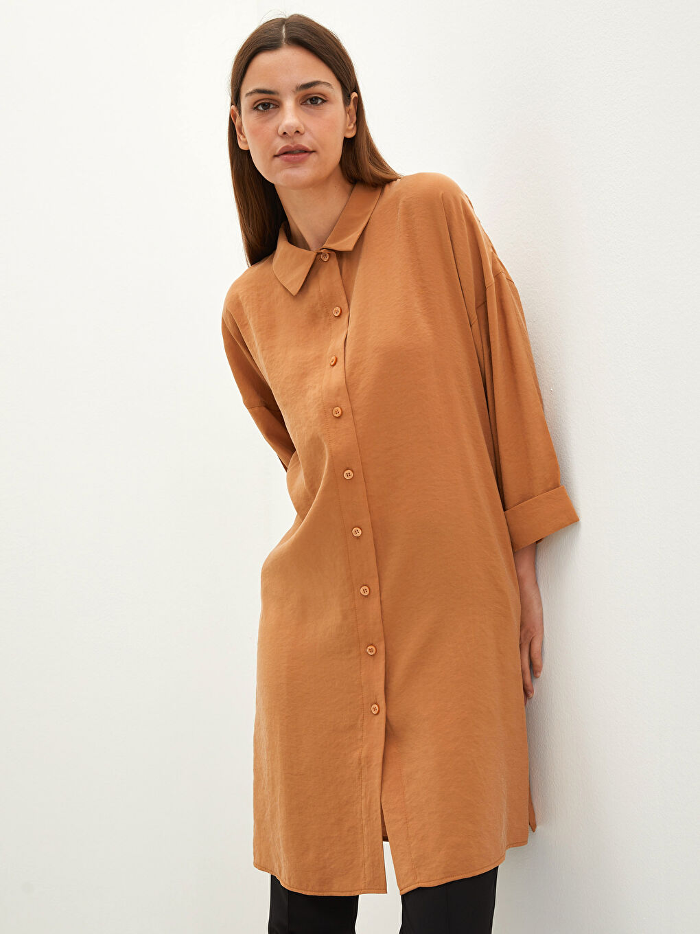 LCW Modest Plain Button Closure Women's Shirt Tunic -W1K545Z8-SCQ