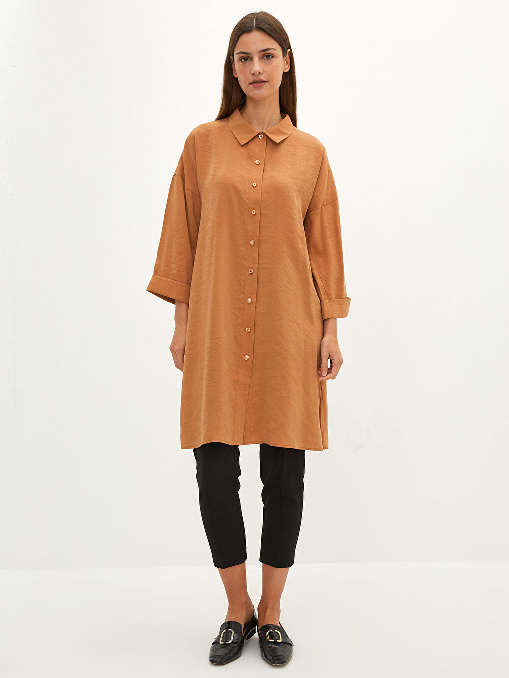 LCW Modest Plain Button Closure Women's Shirt Tunic -W1K545Z8-SCQ