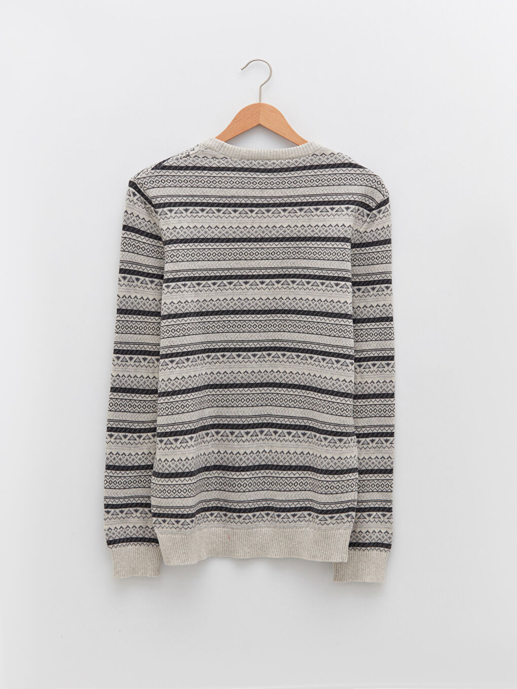 Crew Neck Long Sleeve Patterned Men's Knitwear Sweater-6