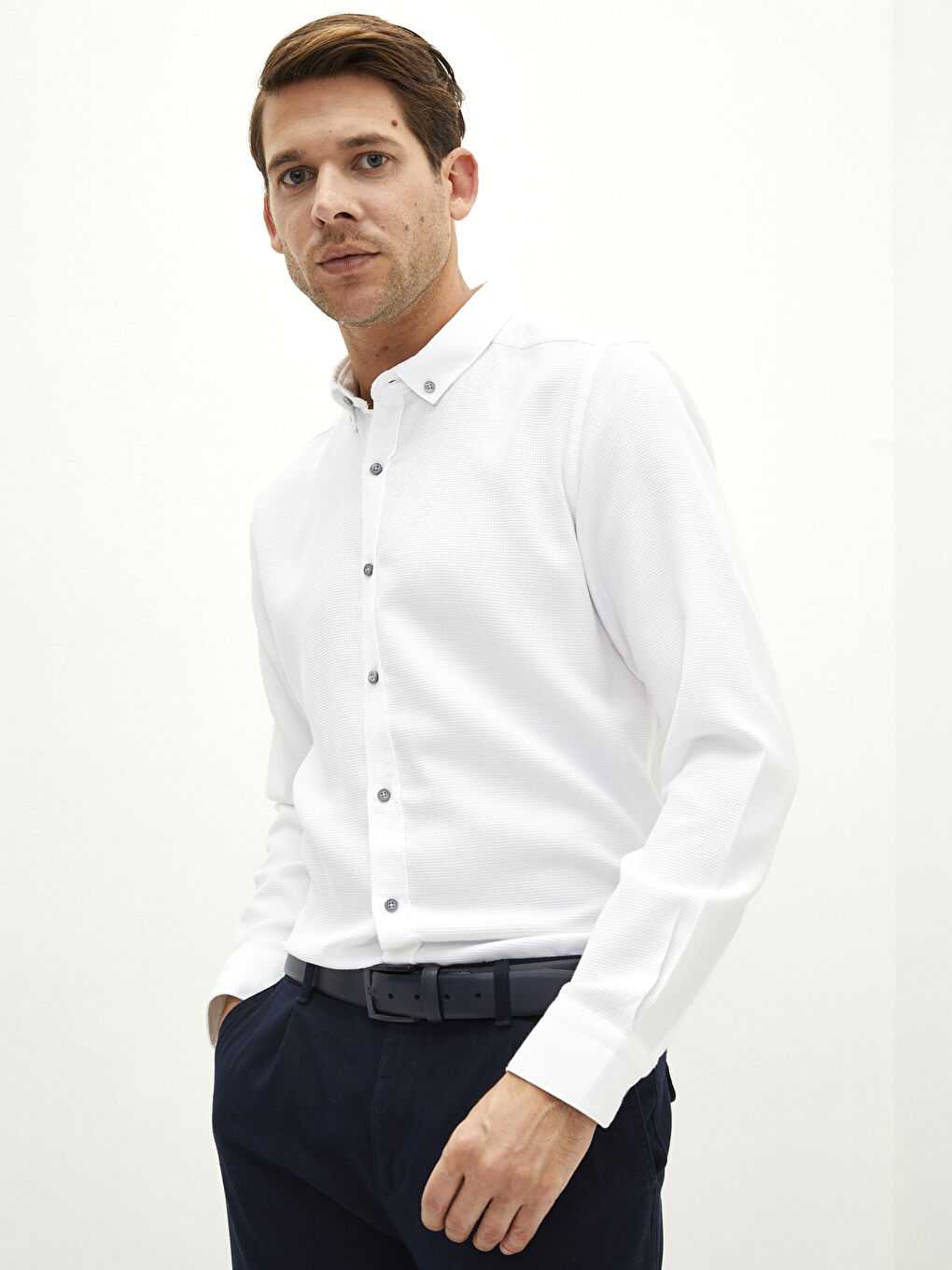 Beyaz Slim Fit Uzun Kollu Erkek Gömlek