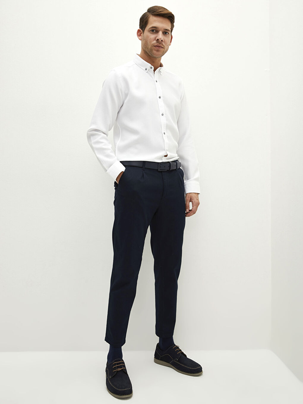 Beyaz Slim Fit Uzun Kollu Erkek Gömlek-2