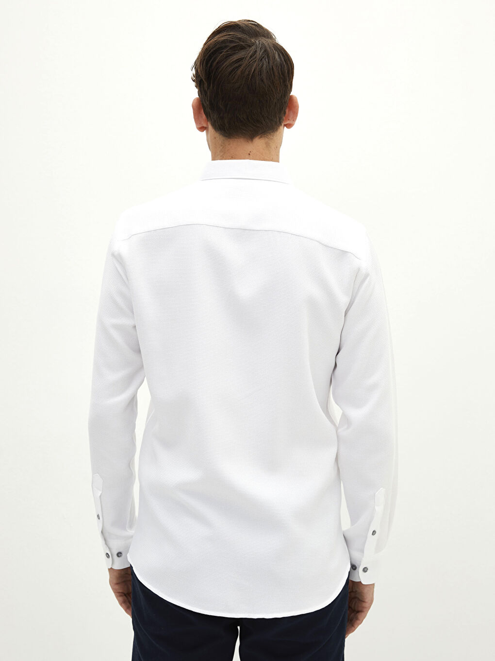 Beyaz Slim Fit Uzun Kollu Erkek Gömlek-4