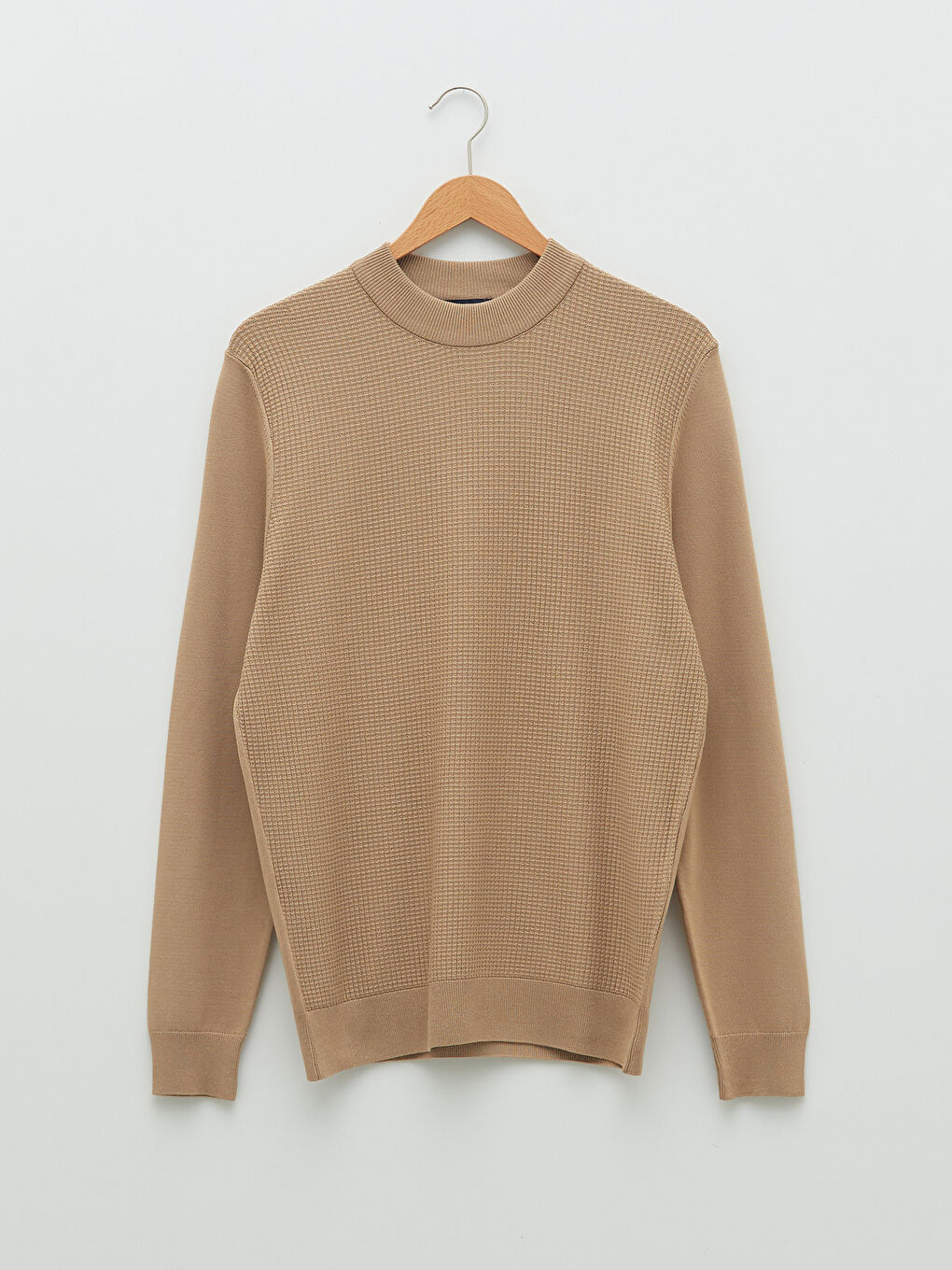 Kahverengi Dik Yaka Uzun Kollu Erkek Triko Kazak-5