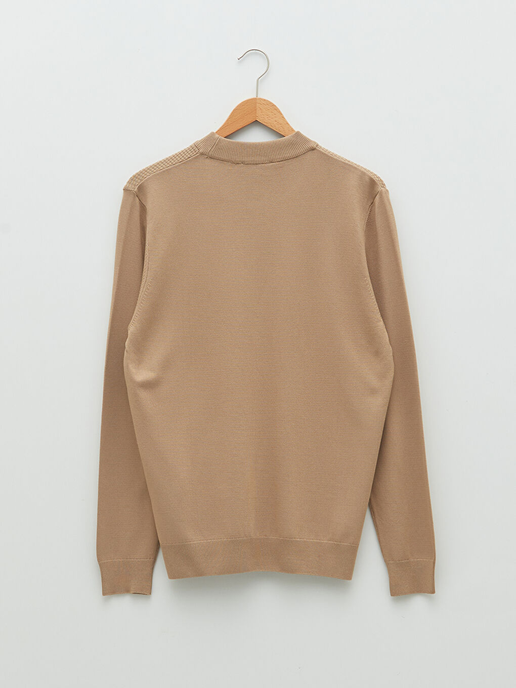 Kahverengi Dik Yaka Uzun Kollu Erkek Triko Kazak-6