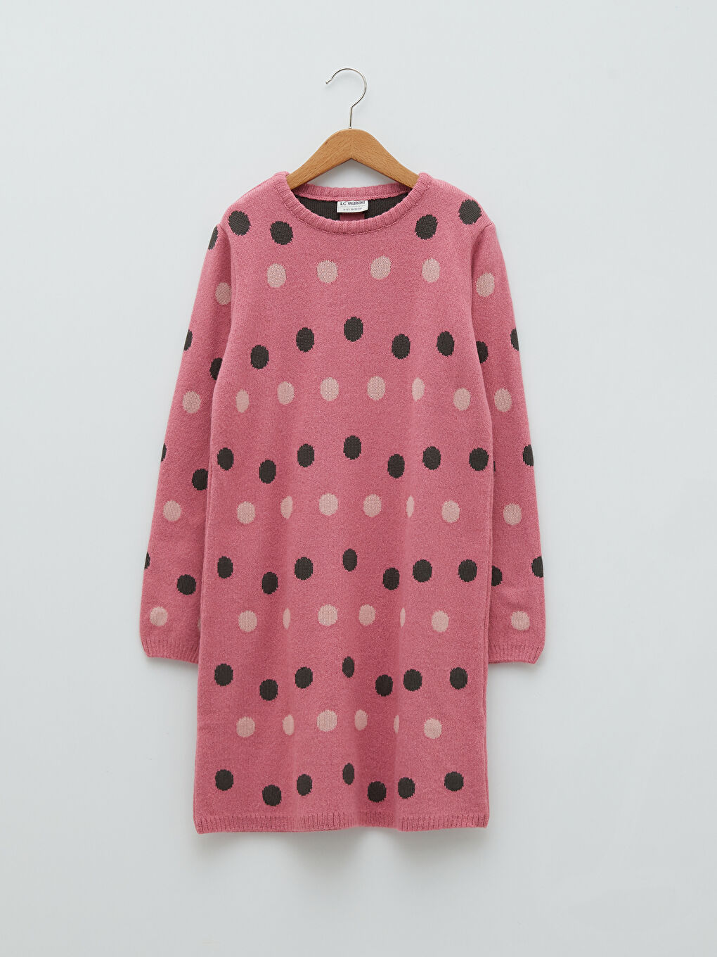 LCW Kids Crew Neck Polka Dot Long Sleeve Girl Tricot Dress -W1K563Z4-MMB