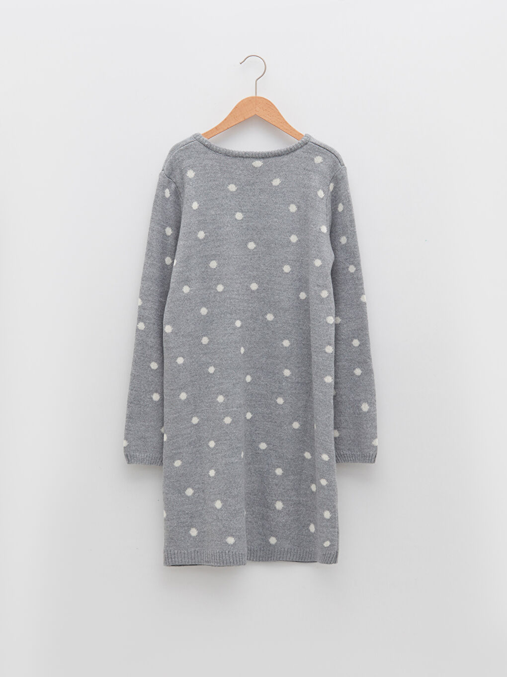 Crew Neck Patterned Long Sleeve Girl Tricot Dress-1