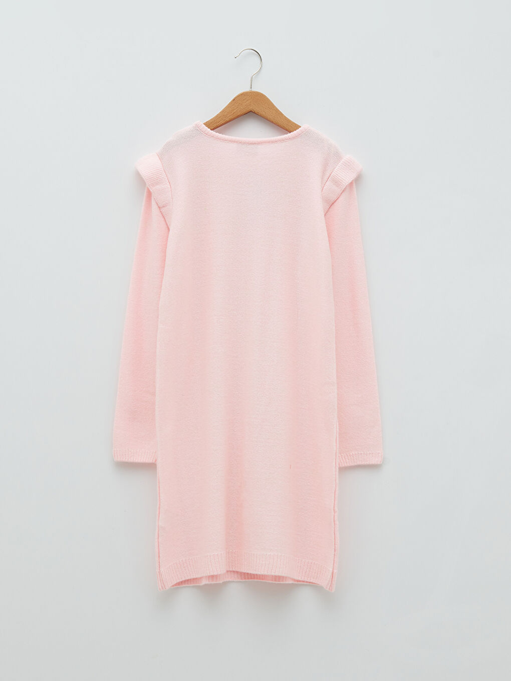 Pembe Bisiklet Yaka Saç Örgüsü Desenli Uzun Kollu Kız Çocuk Triko Elbise-1