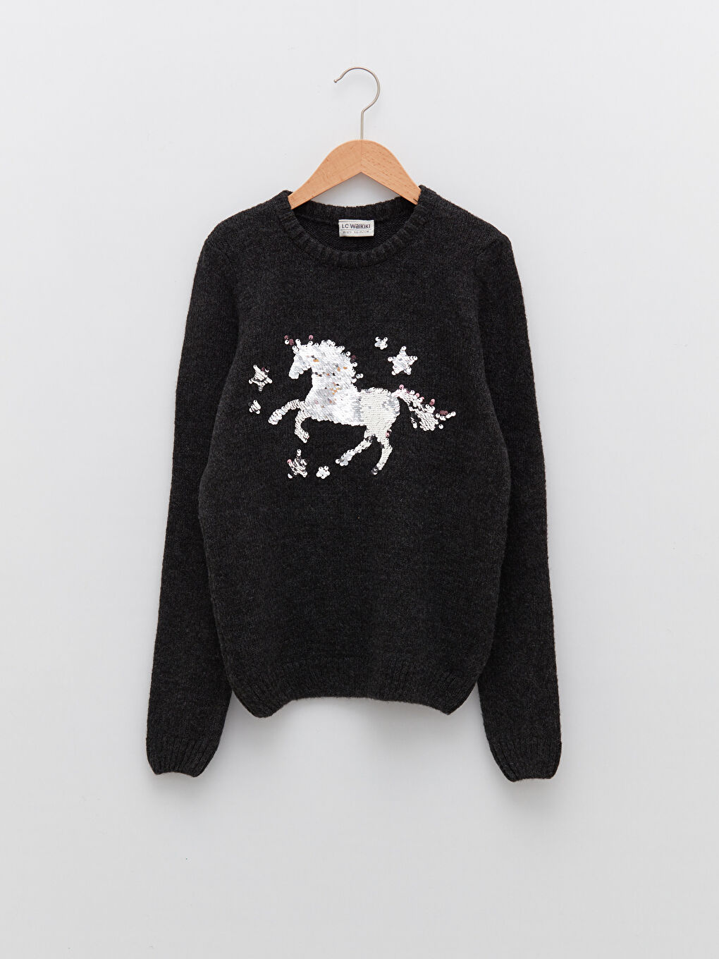 LCW Kids Crew Neck Double-Sided Sequined Long Sleeve Girls' Knitwear Sweater -W1K571Z4-LAM