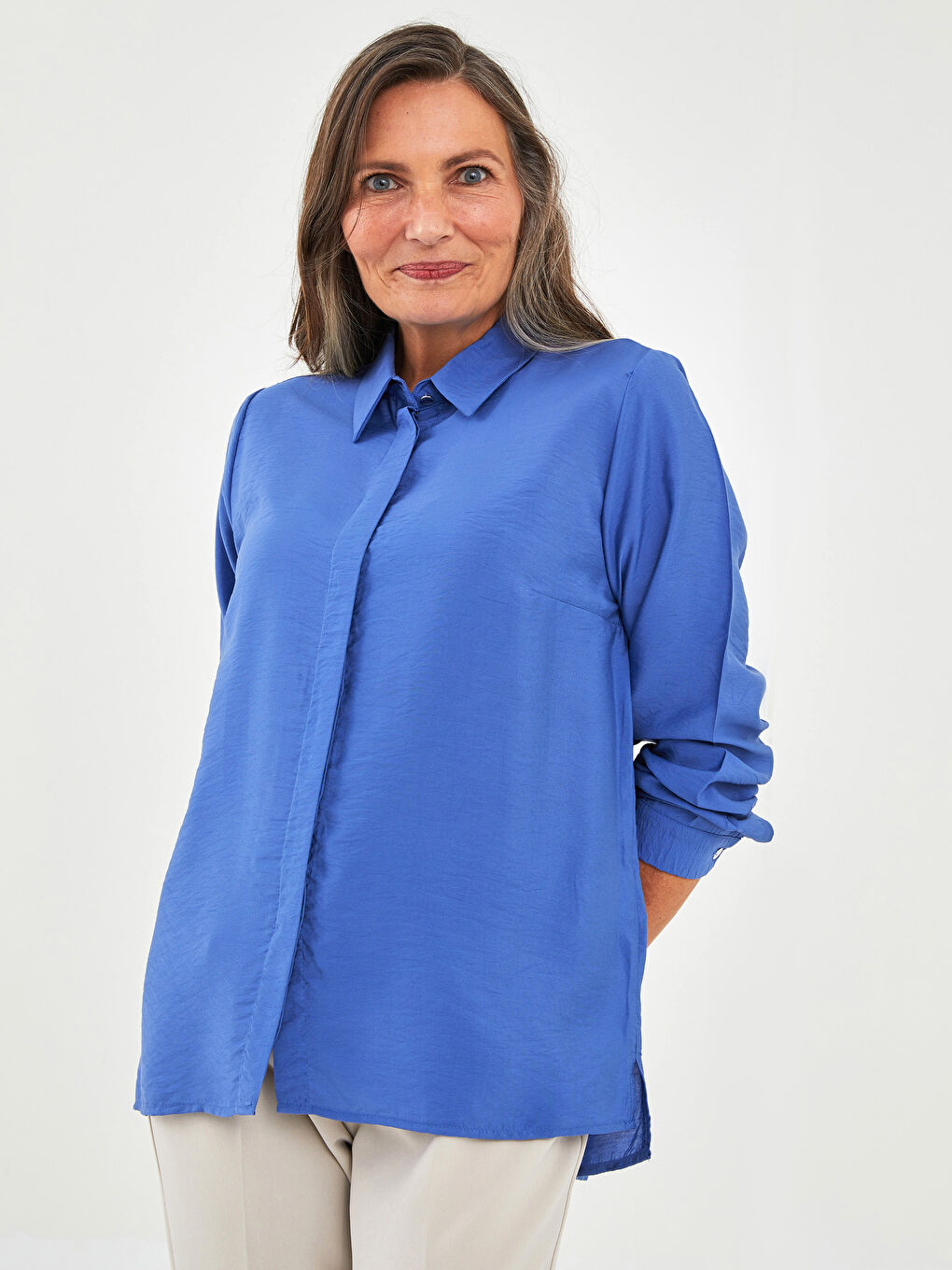 Buttoned Regular Long Sleeve Gabardine Women's Shirt