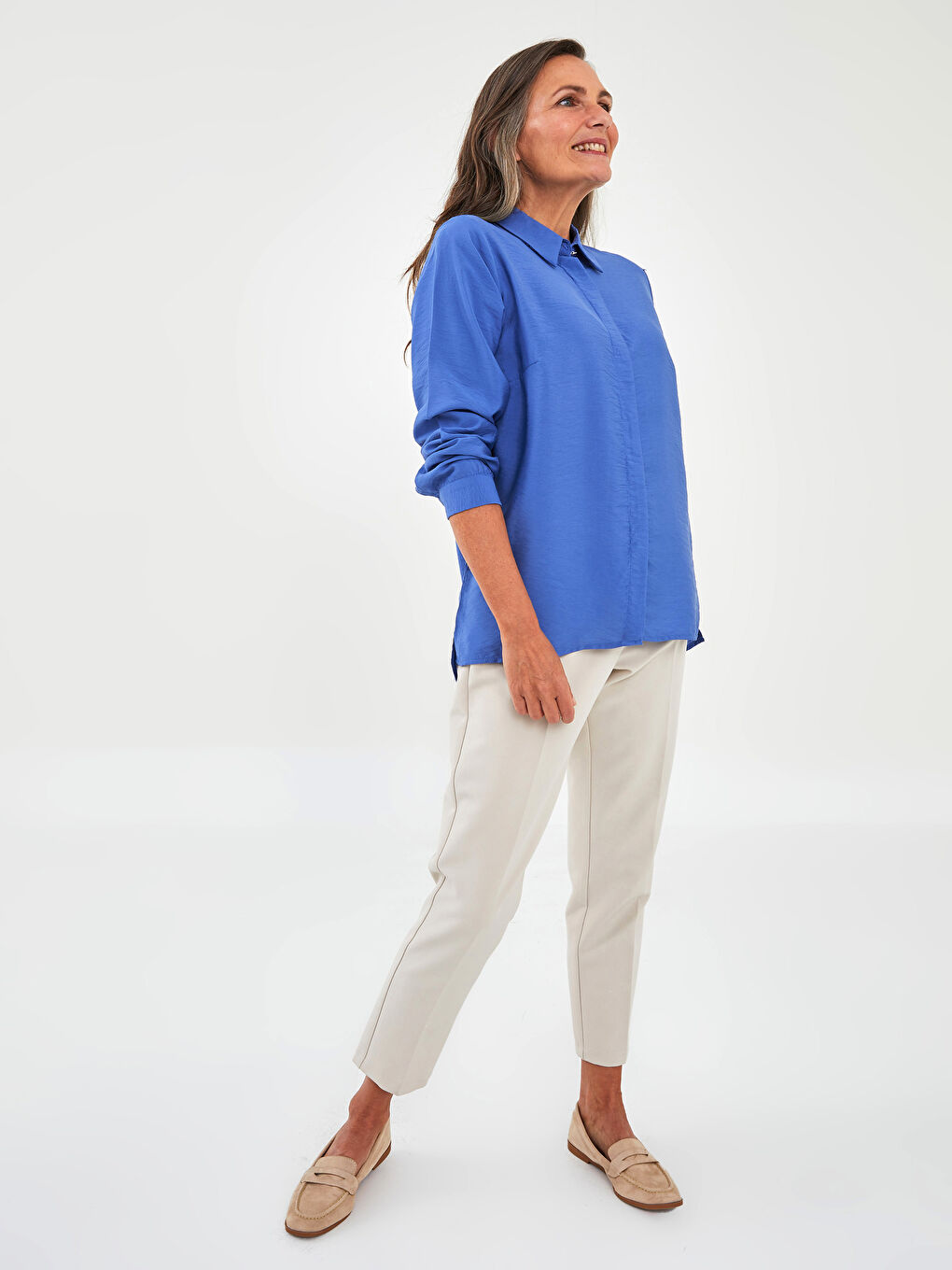 Buttoned Regular Long Sleeve Gabardine Women's Shirt-3