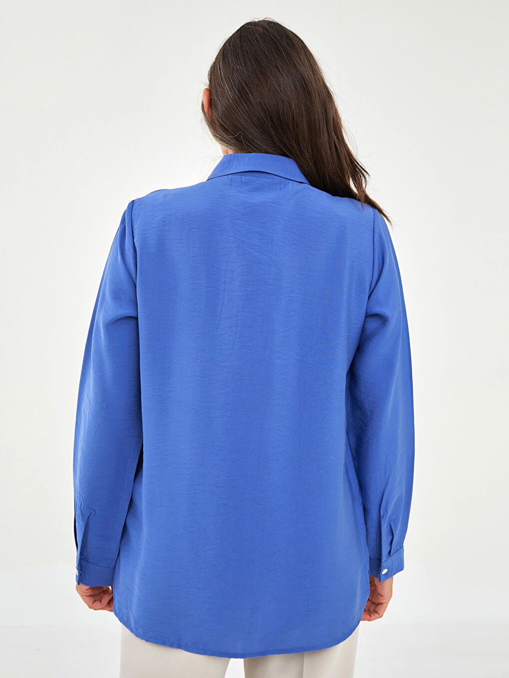 Buttoned Regular Long Sleeve Gabardine Women's Shirt-4
