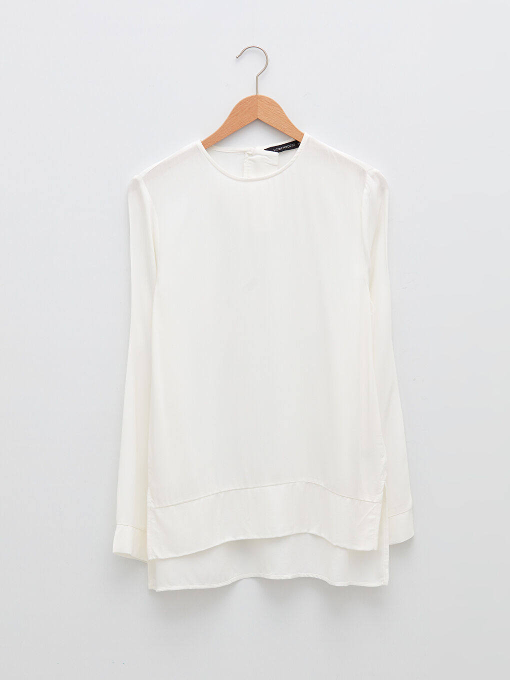 Ekru Bisiklet Yaka Düz Uzun Kollu Viskon Kadın Bluz-5