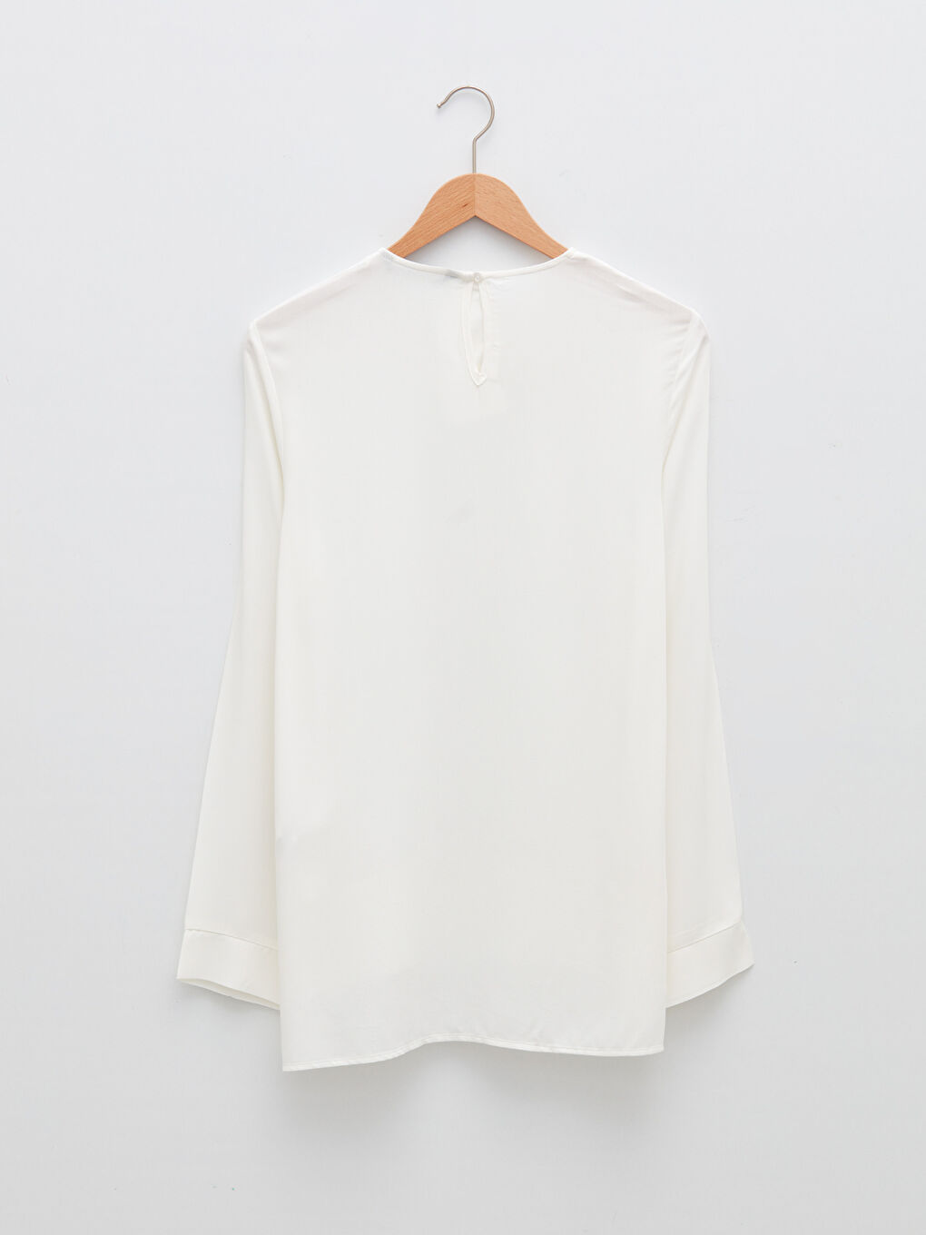 Ekru Bisiklet Yaka Düz Uzun Kollu Viskon Kadın Bluz-6