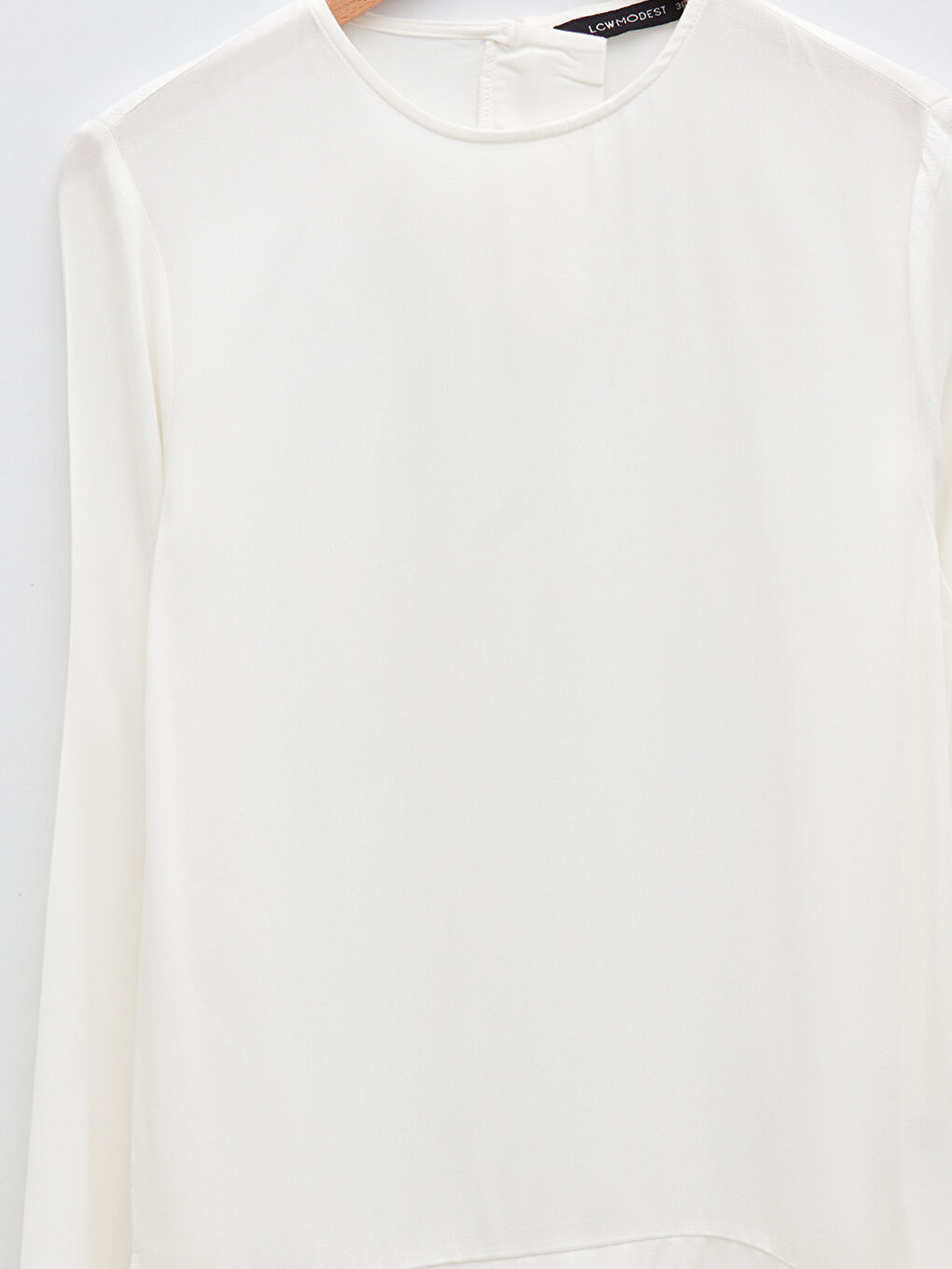 Ekru Bisiklet Yaka Düz Uzun Kollu Viskon Kadın Bluz-7