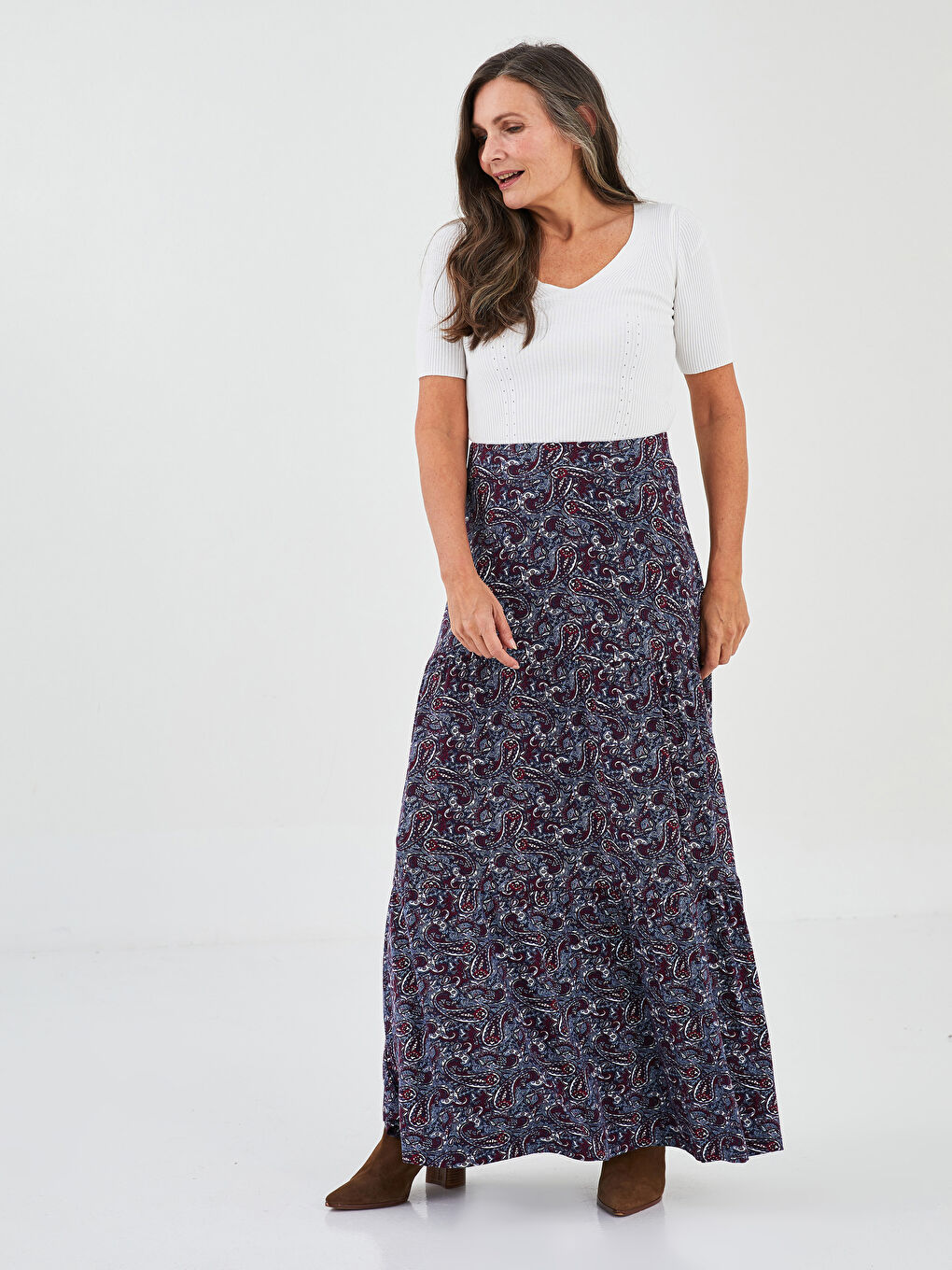 Karışık Beli Lastikli Desenli Kadın Etek-2