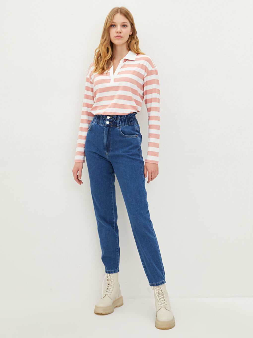 İndigo Yüksek Bel Slouchy Cep Detaylı Rodeo Kadın Jean Pantolon