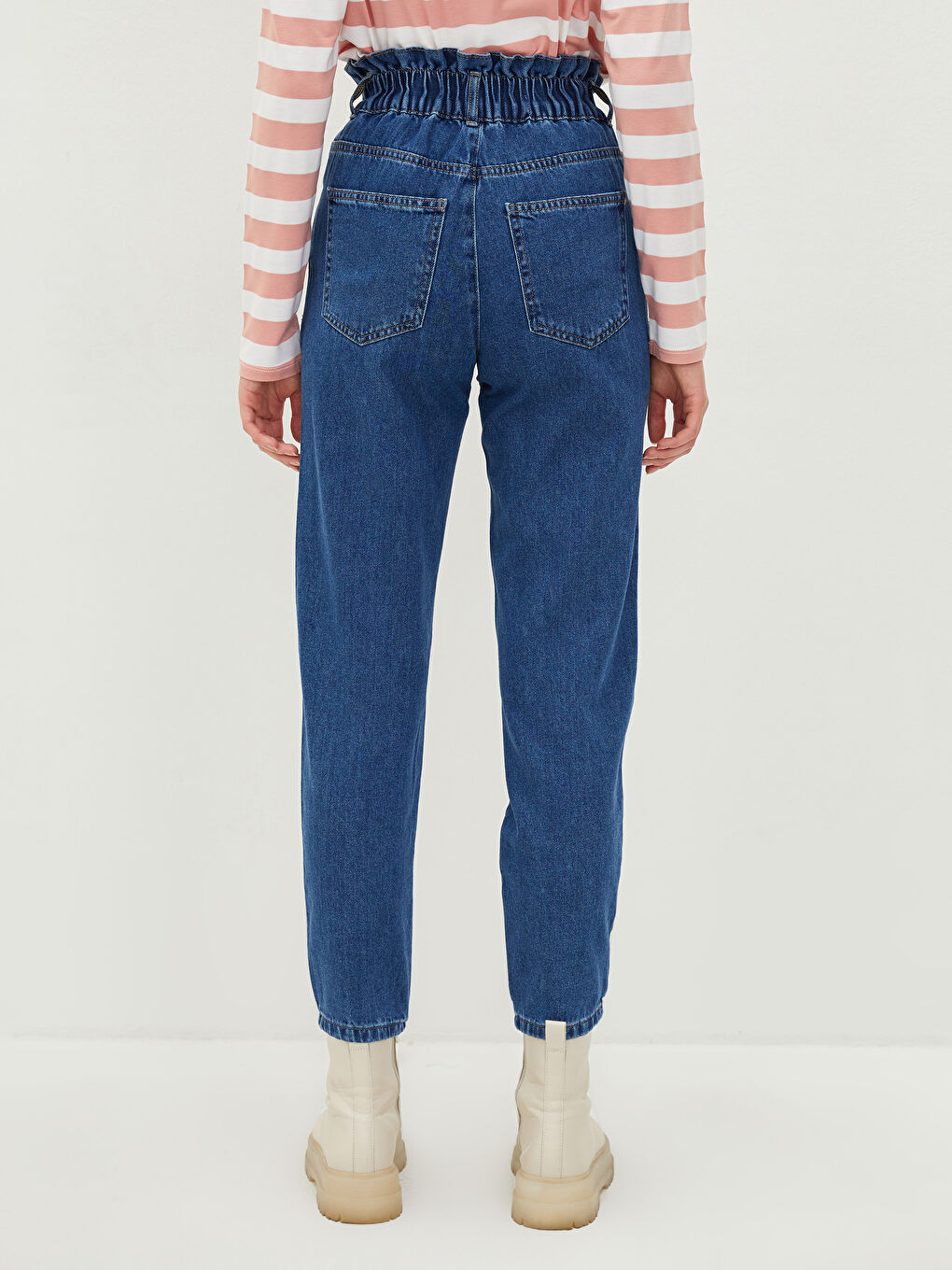 İndigo Yüksek Bel Slouchy Cep Detaylı Rodeo Kadın Jean Pantolon-4