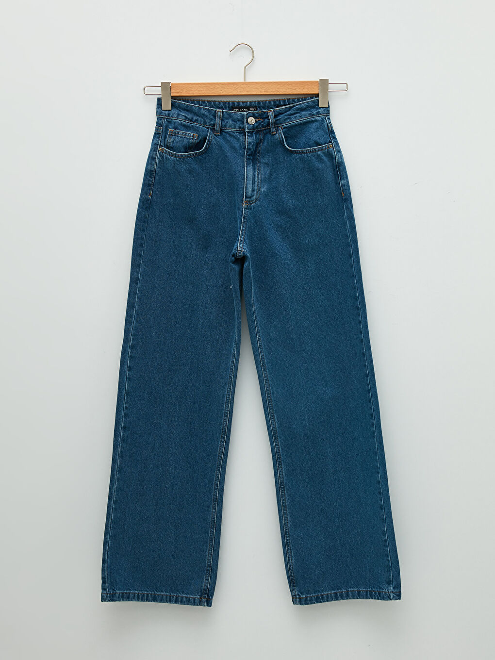 İndigo Yüksek Bel Wideleg Cep Detaylı Kadın Rodeo Jean Pantolon-6