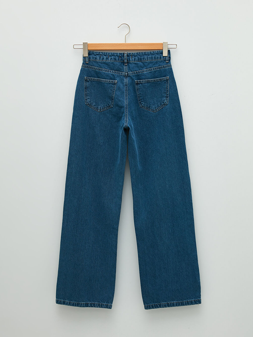 İndigo Yüksek Bel Wideleg Cep Detaylı Kadın Rodeo Jean Pantolon-7