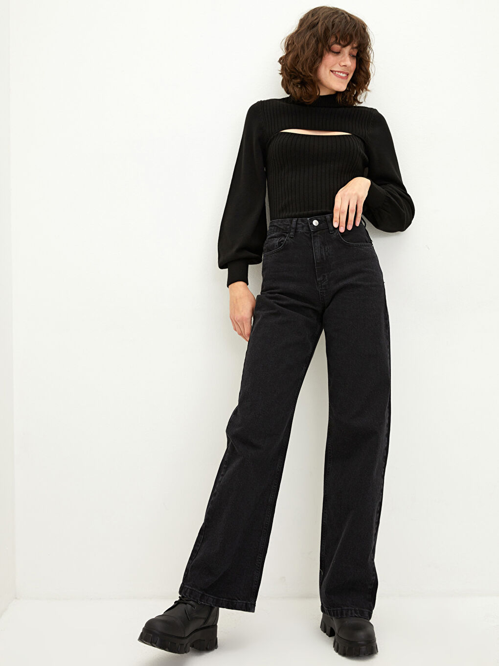 High Waist Wideleg Pocket Detailed Rodeo Women's Jean Trousers