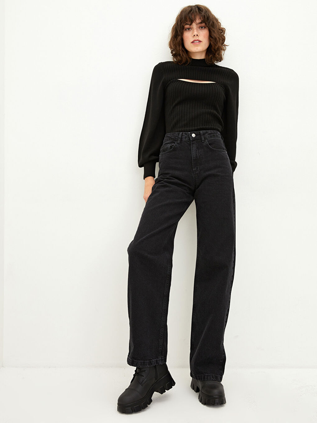 High Waist Wideleg Pocket Detailed Rodeo Women's Jean Trousers-1