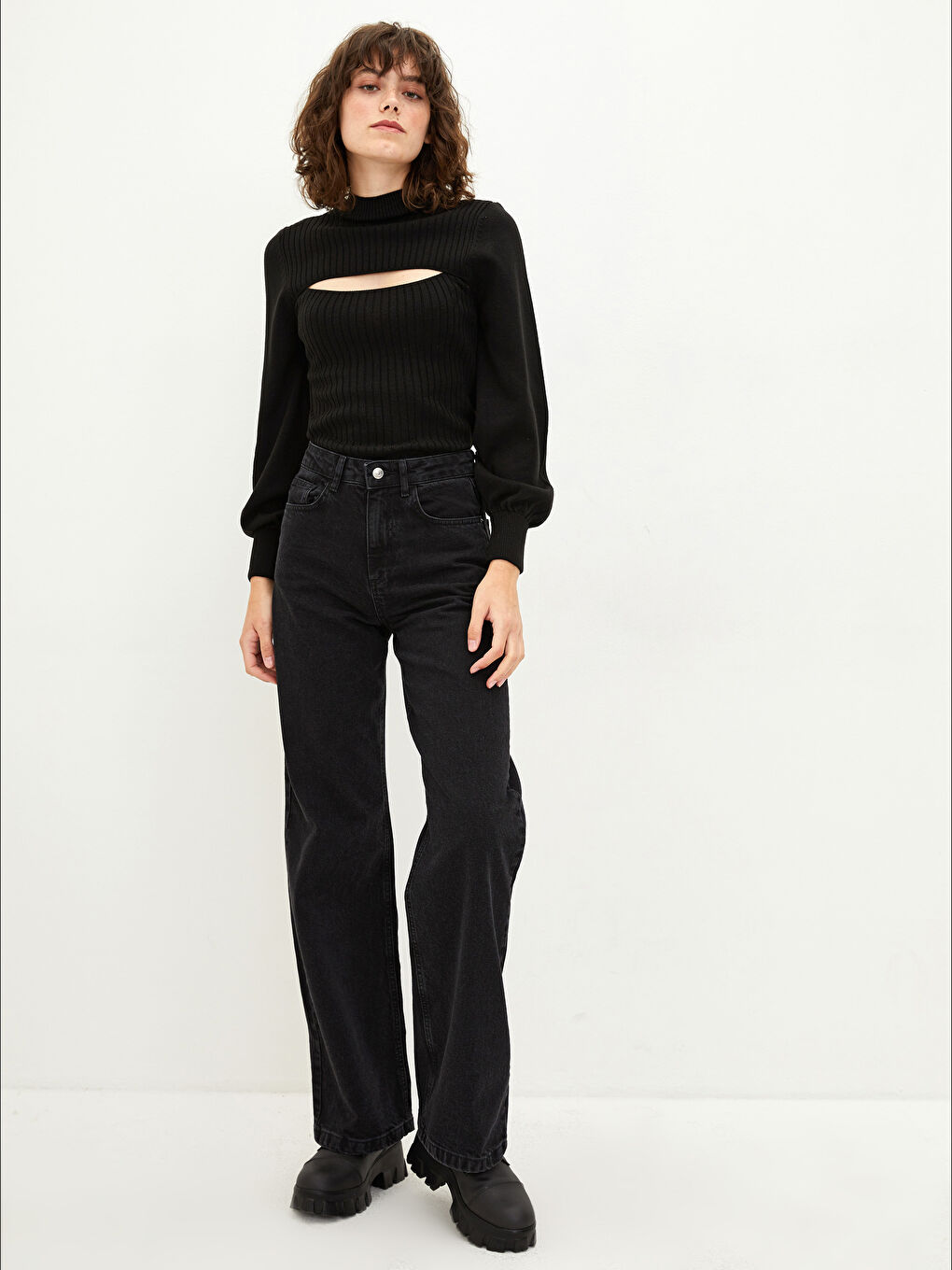 High Waist Wideleg Pocket Detailed Rodeo Women's Jean Trousers-2